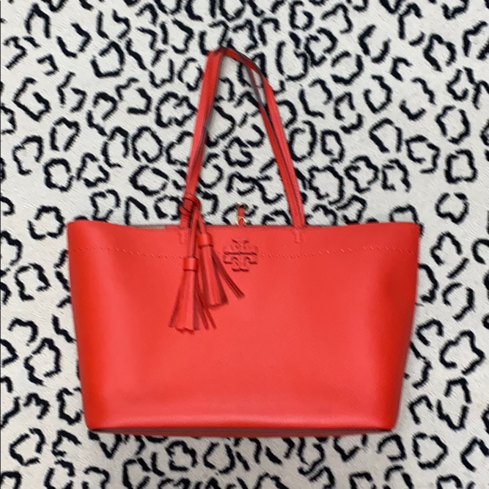 TORY BURCH McGraw Large Leather Tote Poppy RED